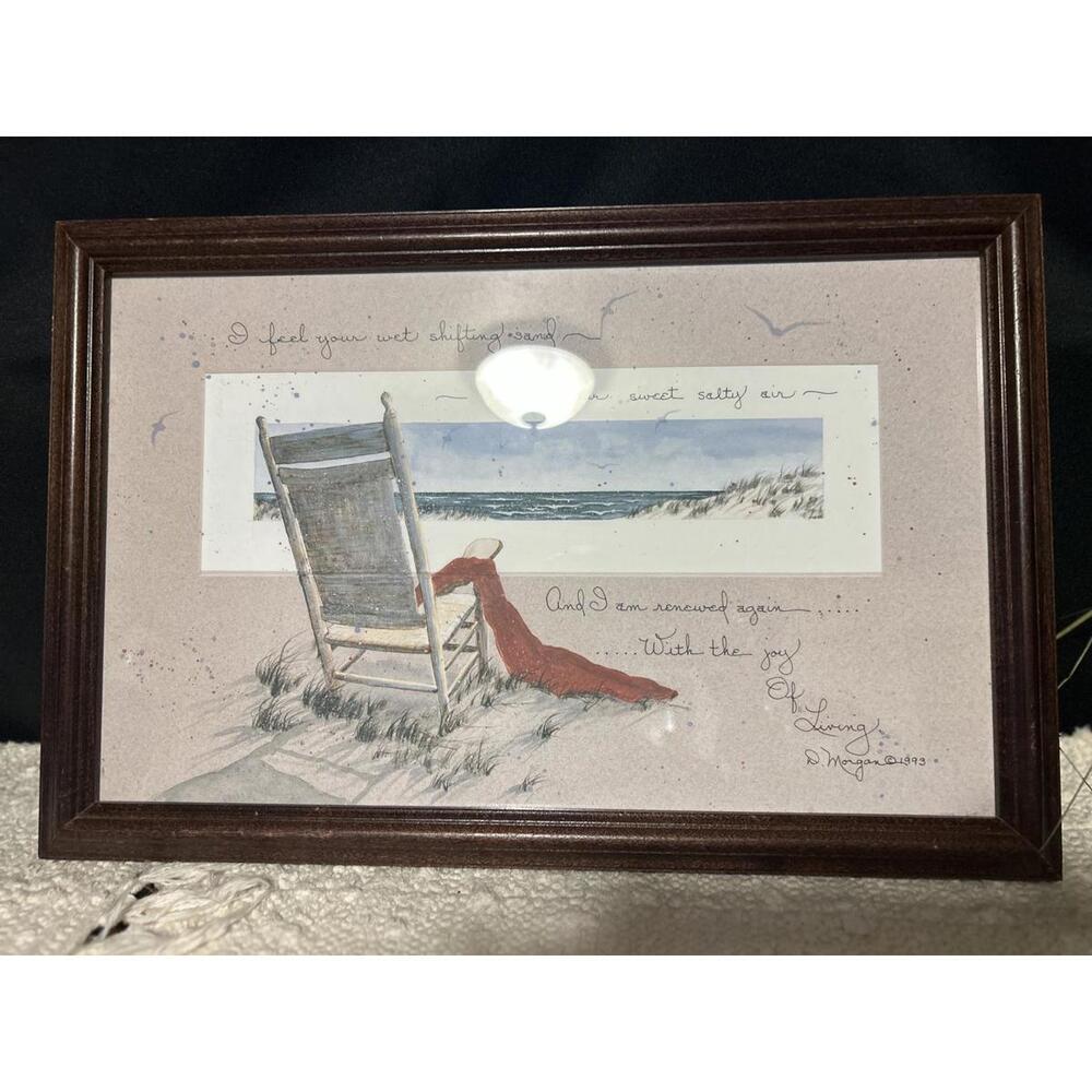 Framed Decorative Plaque with Beach Scene and Inspirational Quote